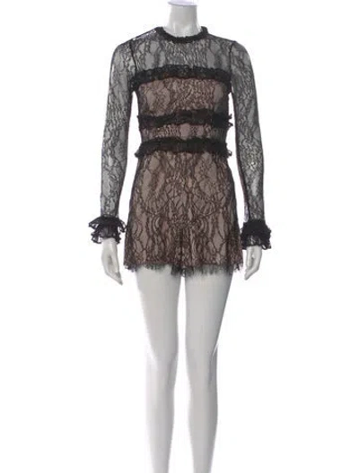 Pre-owned Alexis Lace Pattern Mock Neck Romper W/ Tags In Black
