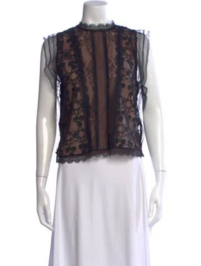 Pre-owned Alexis Lace Pattern Mock Neck Top In Black
