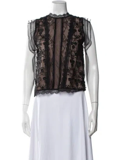 Pre-owned Alexis Lace Pattern Mock Neck Top In Black
