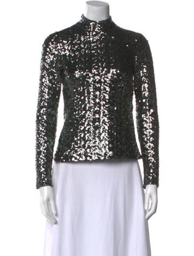 Pre-owned Alexis Lace Pattern Mock Neck Top In Silver