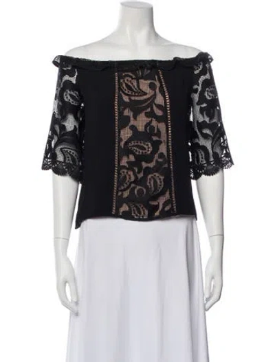 Pre-owned Alexis Lace Pattern Off-the-shoulder Blouse In Black