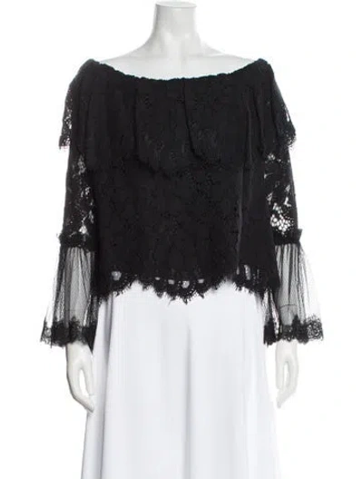 Pre-owned Alexis Lace Pattern Off-the-shoulder Blouse In Black