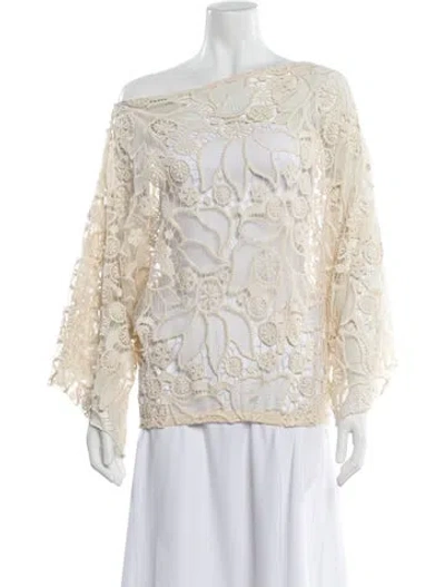 Pre-owned Alexis Lace Pattern Off-the-shoulder Blouse In Neutral