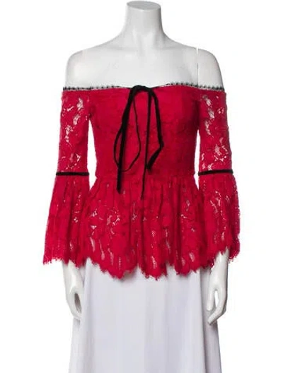 Pre-owned Alexis Lace Pattern Off-the-shoulder Blouse In Red