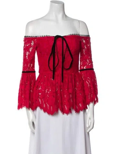 Pre-owned Alexis Lace Pattern Off-the-shoulder Blouse In Red