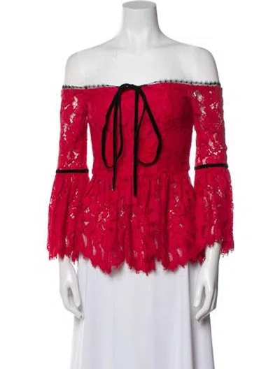 Pre-owned Alexis Lace Pattern Off-the-shoulder Blouse In Red