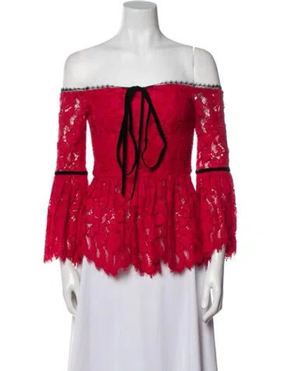 Pre-owned Alexis Lace Pattern Off-the-shoulder Blouse In Red