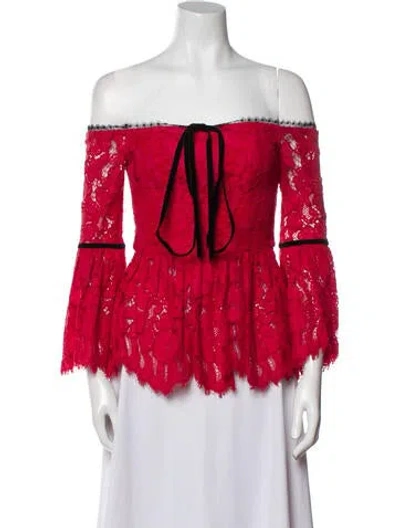 Pre-owned Alexis Lace Pattern Off-the-shoulder Blouse In Red