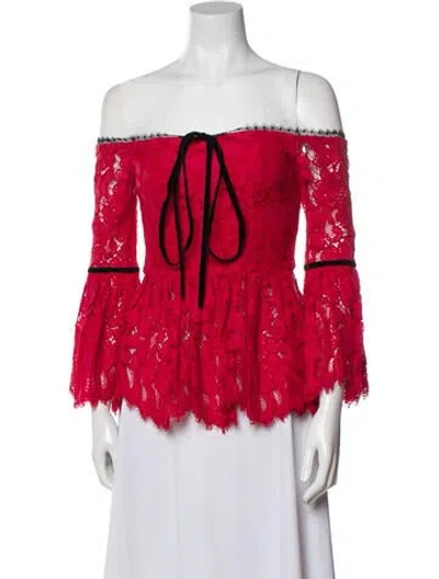 Pre-owned Alexis Lace Pattern Off-the-shoulder Blouse In Red