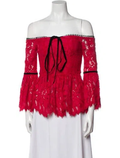 Pre-owned Alexis Lace Pattern Off-the-shoulder Blouse In Red