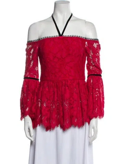 Pre-owned Alexis Lace Pattern Off-the-shoulder Blouse In Red