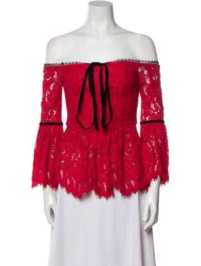 Pre-owned Alexis Lace Pattern Off-the-shoulder Blouse In Red