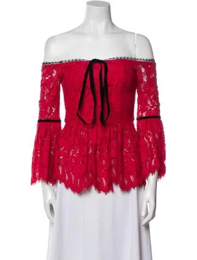 Pre-owned Alexis Lace Pattern Off-the-shoulder Blouse In Red