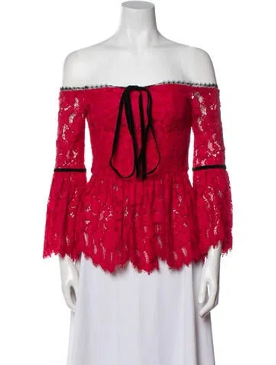 Pre-owned Alexis Lace Pattern Off-the-shoulder Blouse In Red