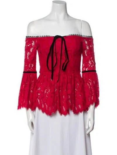 Pre-owned Alexis Lace Pattern Off-the-shoulder Blouse In Red