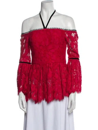 Pre-owned Alexis Lace Pattern Off-the-shoulder Blouse In Red