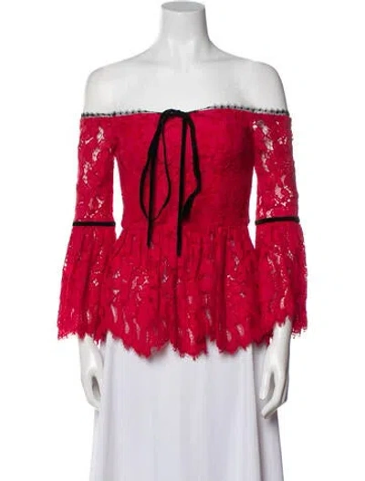 Pre-owned Alexis Lace Pattern Off-the-shoulder Blouse In Red