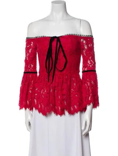 Pre-owned Alexis Lace Pattern Off-the-shoulder Blouse In Red