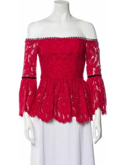 Pre-owned Alexis Lace Pattern Off-the-shoulder Blouse In Red