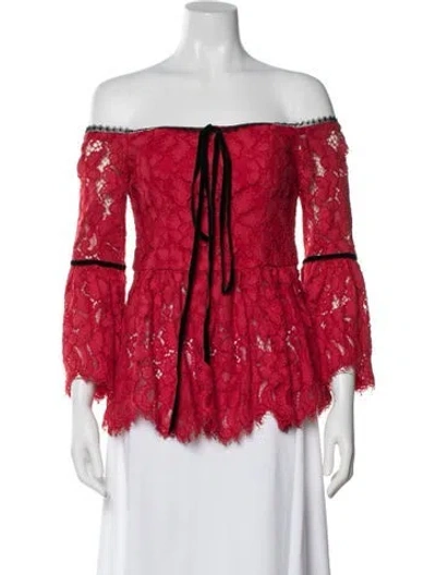 Pre-owned Alexis Lace Pattern Off-the-shoulder Blouse In Red