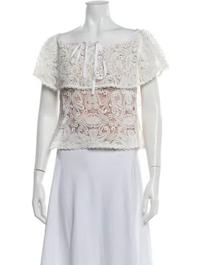 Pre-owned Alexis Lace Pattern Off-the-shoulder Blouse In White