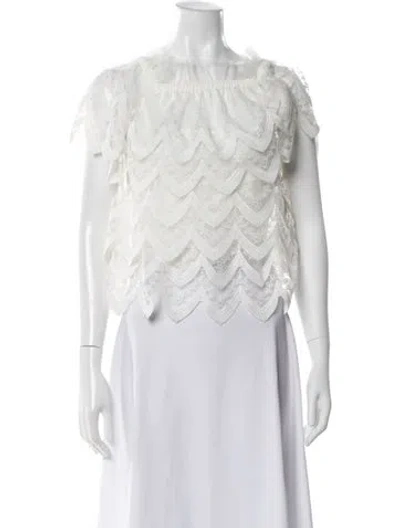 Pre-owned Alexis Lace Pattern Off-the-shoulder Blouse In White
