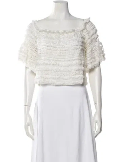 Pre-owned Alexis Lace Pattern Off-the-shoulder Blouse In White