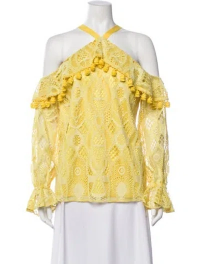 Pre-owned Alexis Lace Pattern Off-the-shoulder Blouse In Yellow