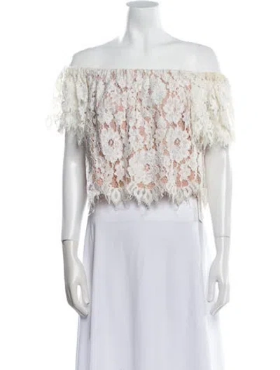 Pre-owned Alexis Lace Pattern Off-the-shoulder Crop Top In White