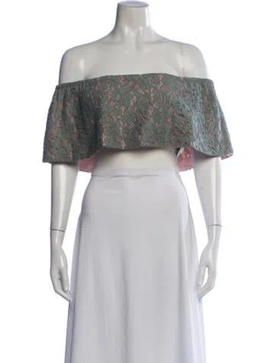 Pre-owned Alexis Lace Pattern Off-the-shoulder Crop Top In White