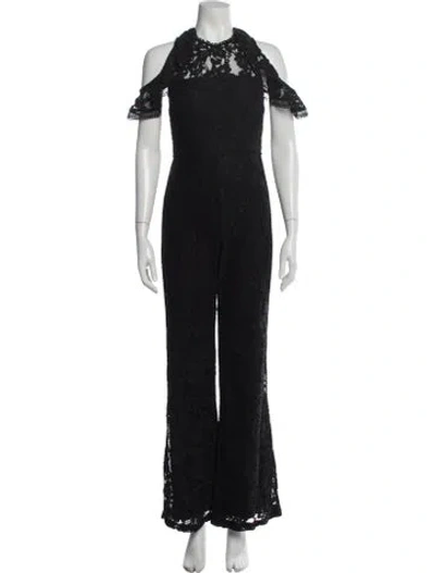 Pre-owned Alexis Lace Pattern Off-the-shoulder Jumpsuit In Black