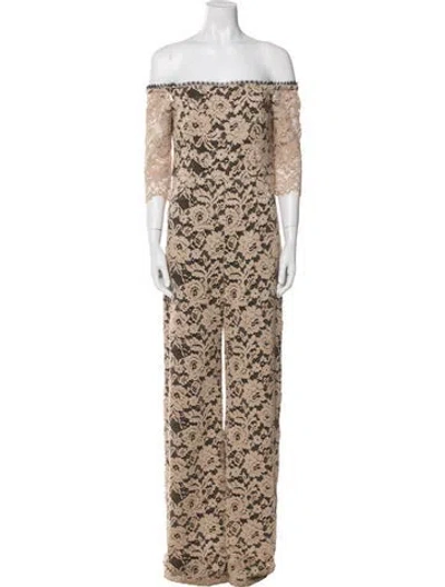 Pre-owned Alexis Lace Pattern Off-the-shoulder Jumpsuit In Neutral