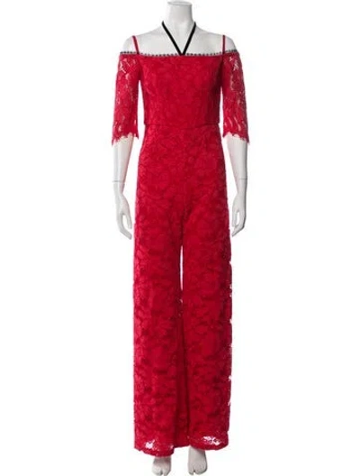 Pre-owned Alexis Lace Pattern Off-the-shoulder Jumpsuit In Red