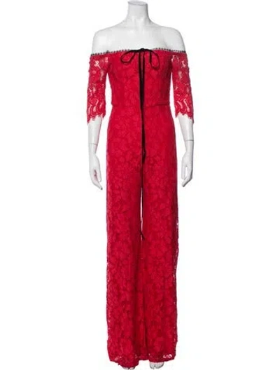 Pre-owned Alexis Lace Pattern Off-the-shoulder Jumpsuit W/ Tags In Red