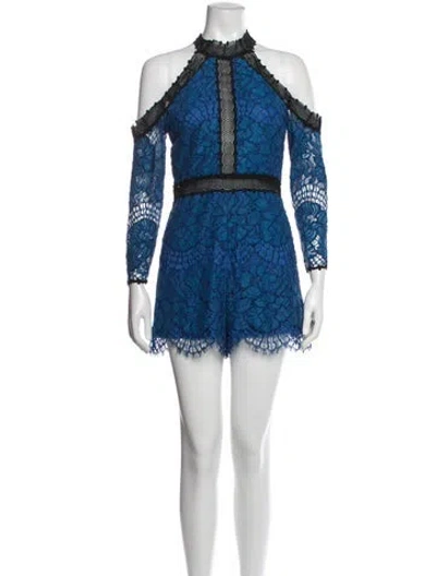Pre-owned Alexis Lace Pattern Off-the-shoulder Romper In Blue