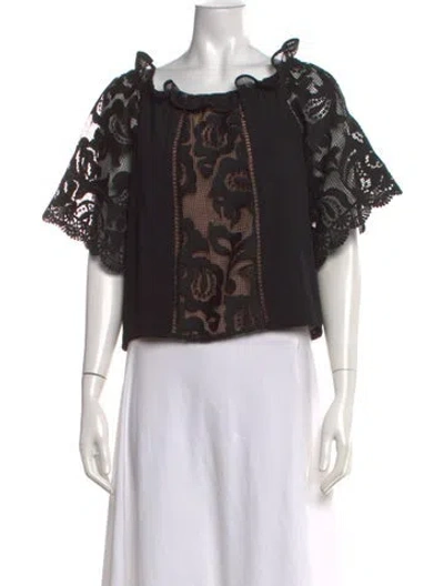 Pre-owned Alexis Lace Pattern Off-the-shoulder Top In Black
