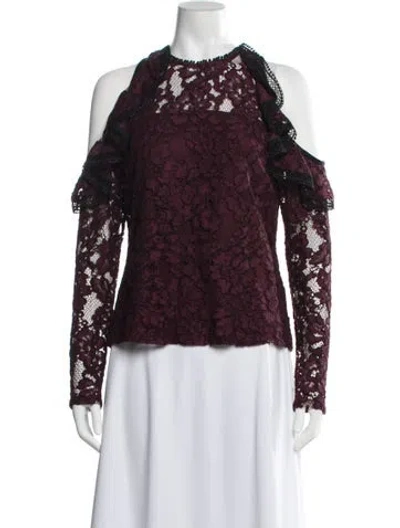 Pre-owned Alexis Lace Pattern Off-the-shoulder Top In Burgundy