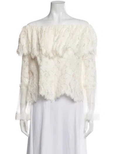 Pre-owned Alexis Lace Pattern Off-the-shoulder Top In Neutral