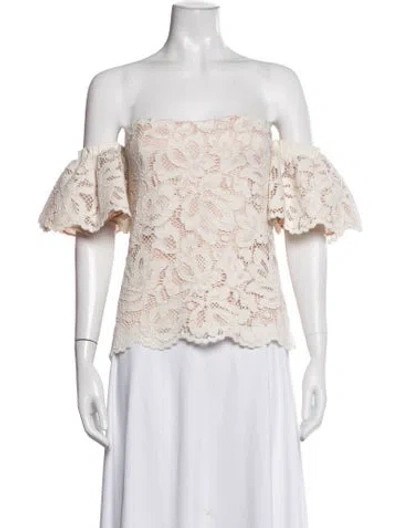 Pre-owned Alexis Lace Pattern Off-the-shoulder Top In Neutrals