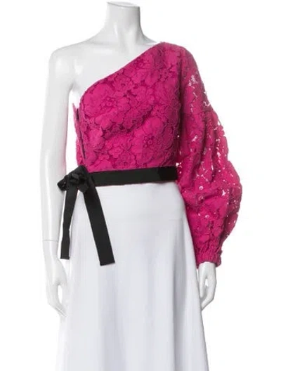 Pre-owned Alexis Lace Pattern One-shoulder Top In Pink
