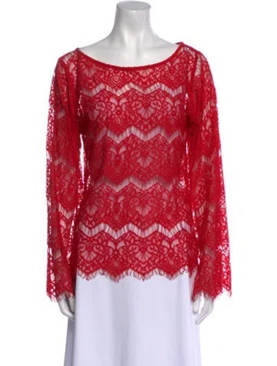 Pre-owned Alexis Lace Pattern Scoop Neck Blouse In Red