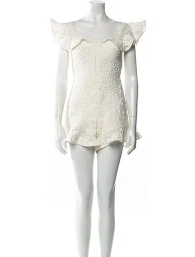 Pre-owned Alexis Lace Pattern Scoop Neck Romper In White