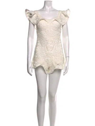 Pre-owned Alexis Lace Pattern Scoop Neck Romper In White
