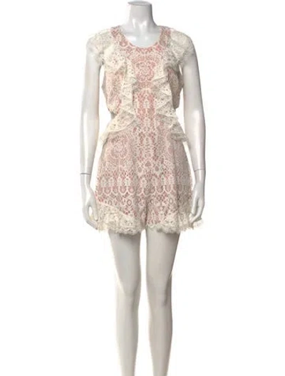 Pre-owned Alexis Lace Pattern Scoop Neck Romper In White