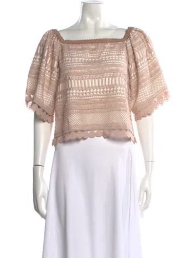 Pre-owned Alexis Lace Pattern Square Neckline Blouse In Neutrals