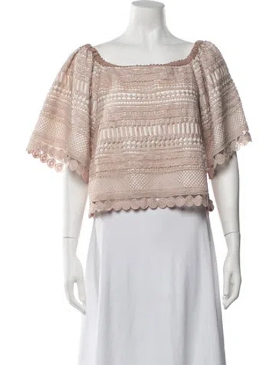 Pre-owned Alexis Lace Pattern Square Neckline Blouse In Neutrals