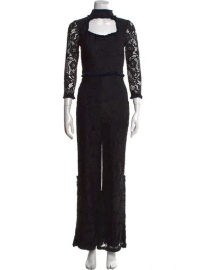Pre-owned Alexis Lace Pattern Square Neckline Jumpsuit In Black