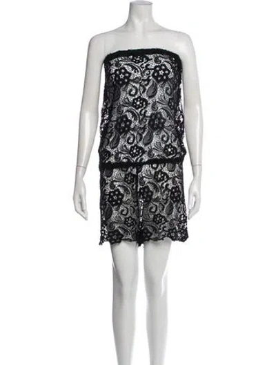 Pre-owned Alexis Lace Pattern Strapless Jumpsuit In Black
