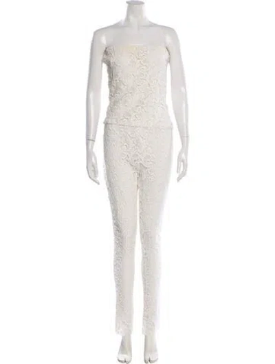 Pre-owned Alexis Lace Pattern Strapless Jumpsuit In White