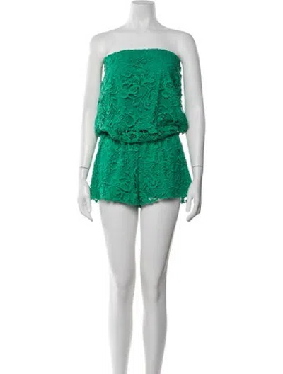Pre-owned Alexis Lace Pattern Strapless Romper In Green